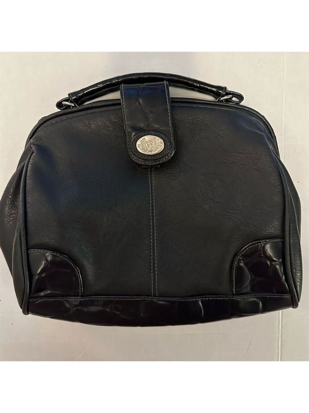 Vintage Black Leather Handbag with Handle & Shoulder Strap